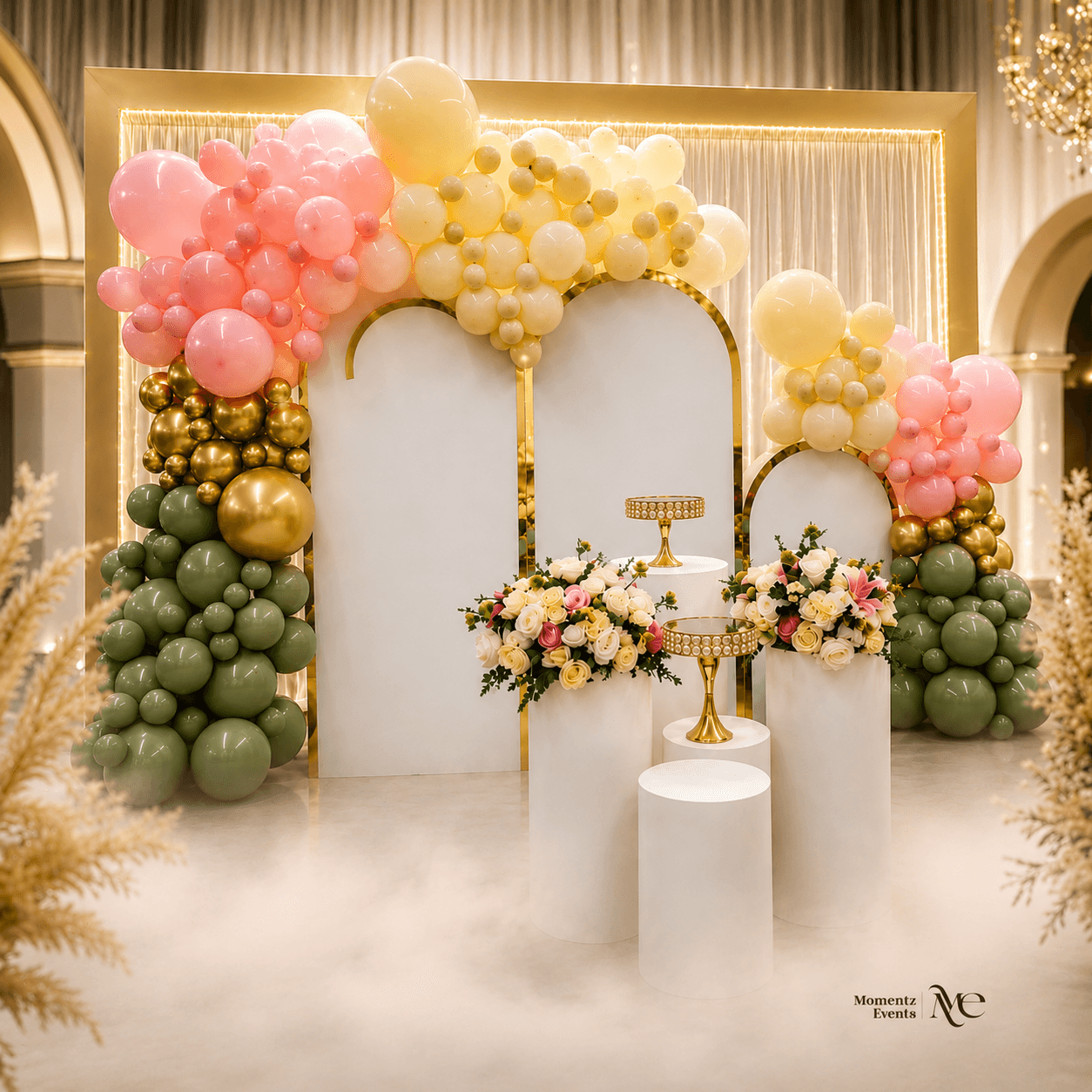 Birthday backdrop with a purple and silver balloon garland, styled by Momentz Events