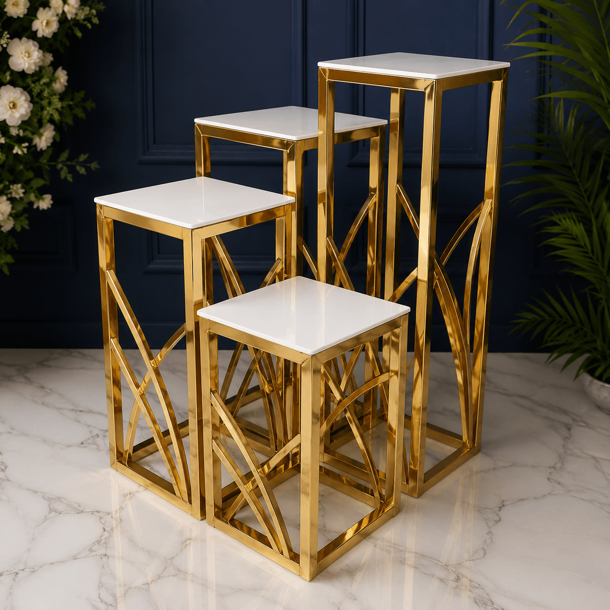 Golden Rectangular Plinth - CAKE TABLES Hire Brisbane