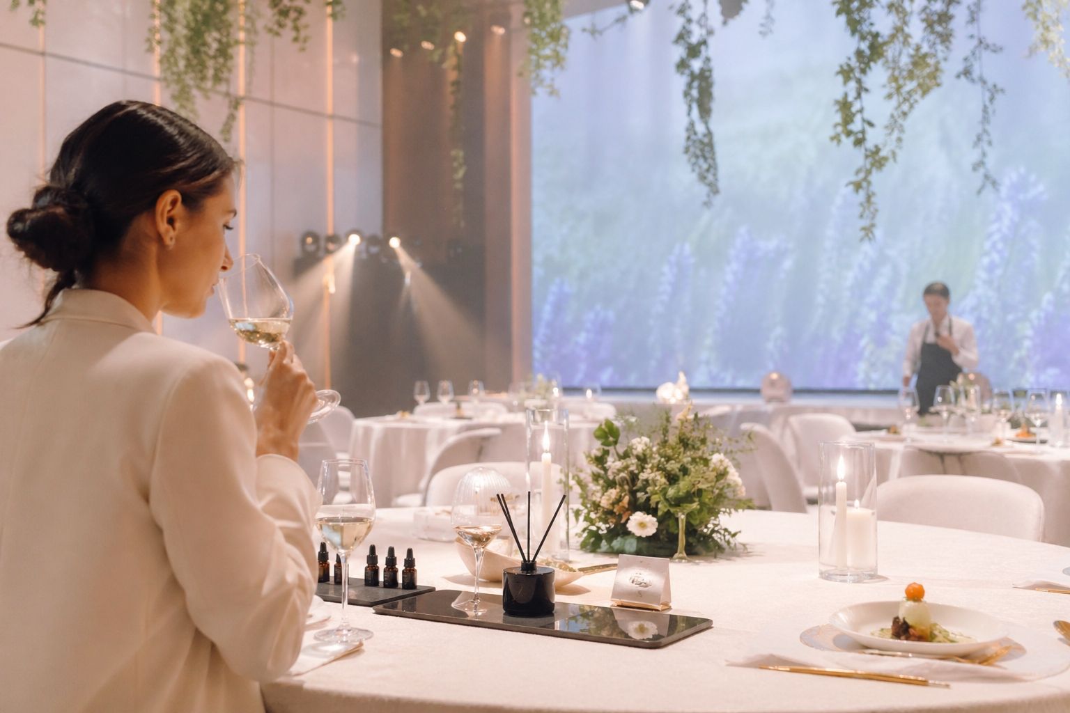 Multi Sensory Events Planning in Brisbane - Modern immersive event design with ambient lighting, luxury table setting, and guest experience focus