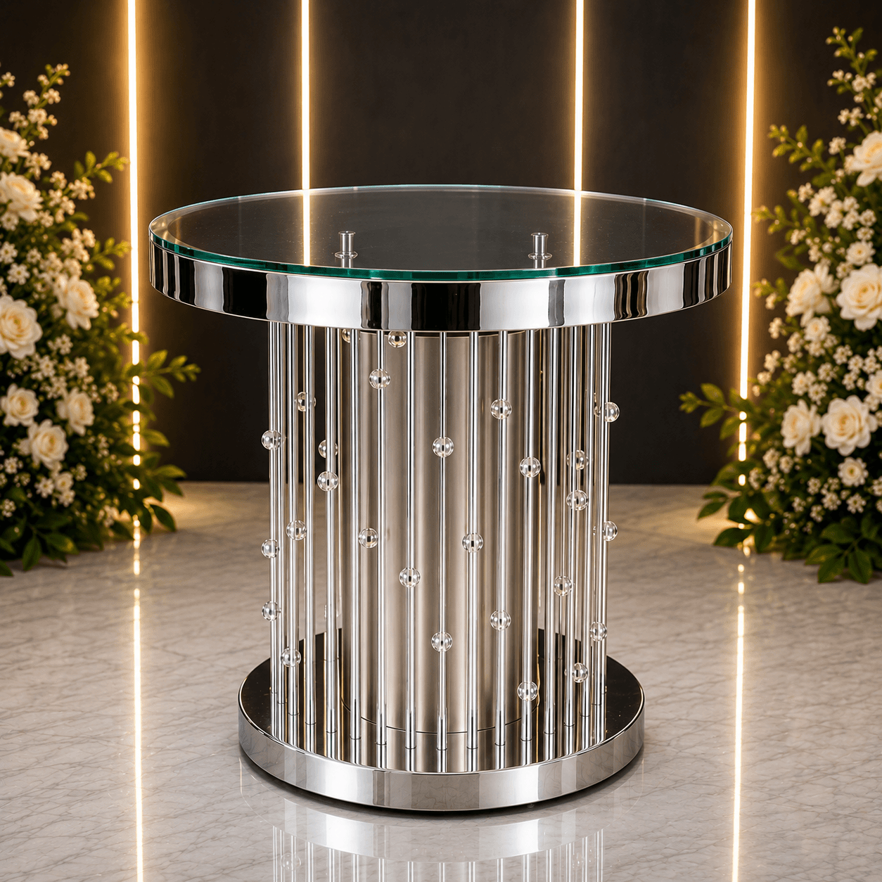 Silver Round Cake Table - PLINTHS Hire Brisbane